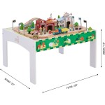 Set Trenulet din lemn Tara Verde - Green Country Wooden Train cu masuta de joaca 